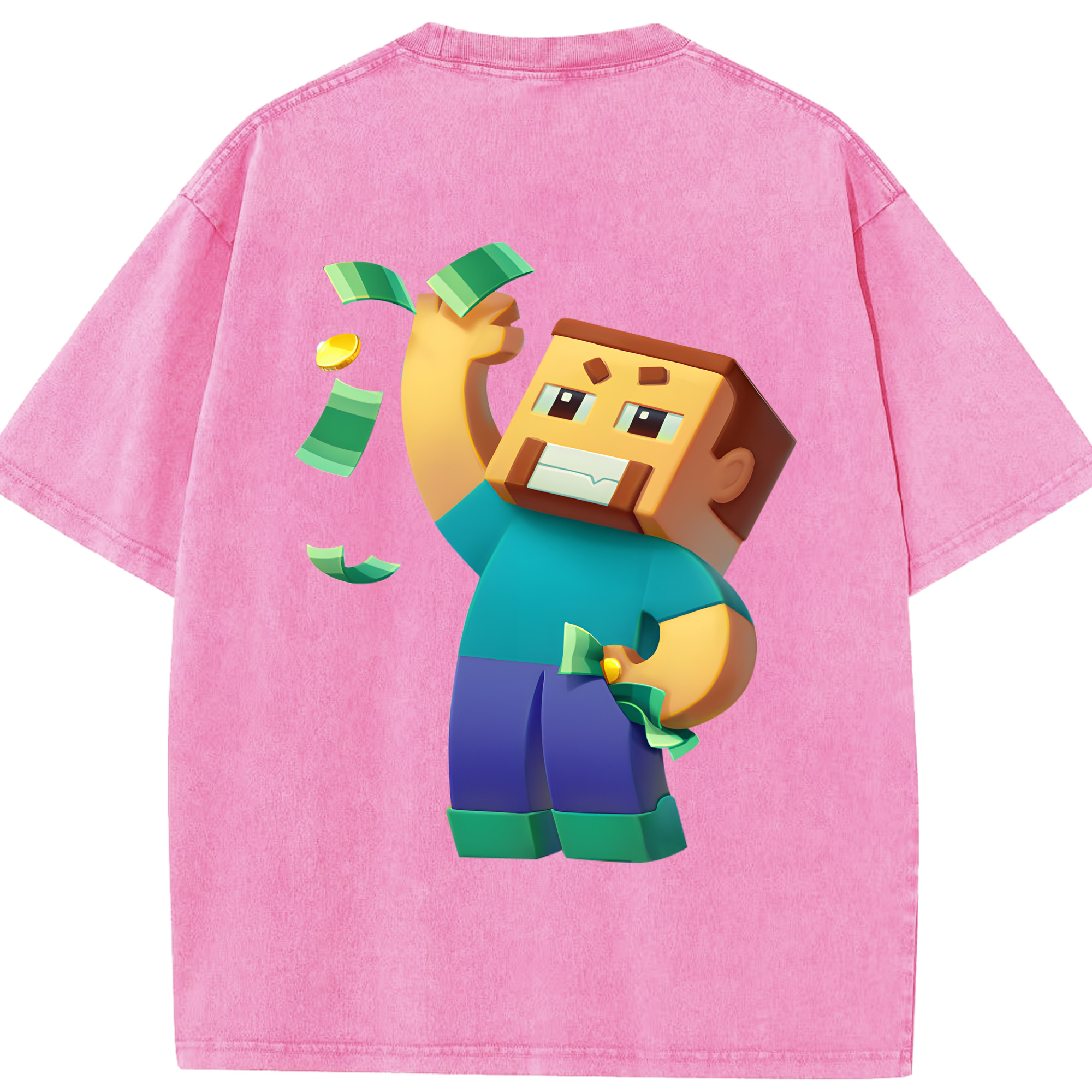 （画像用） マインクラフト ブロックの世界 Minecraft MC Block world 綿100% ヴィンテージ風 半袖Tシャツ（背面プリント）